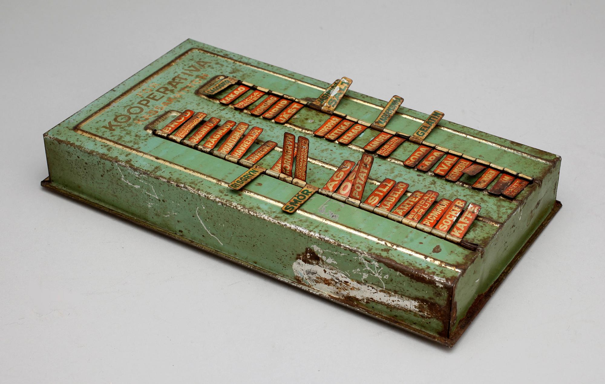 INKÖPSTAVLA TILL HUSHÅLLET, plåt, 1930/40-tal.