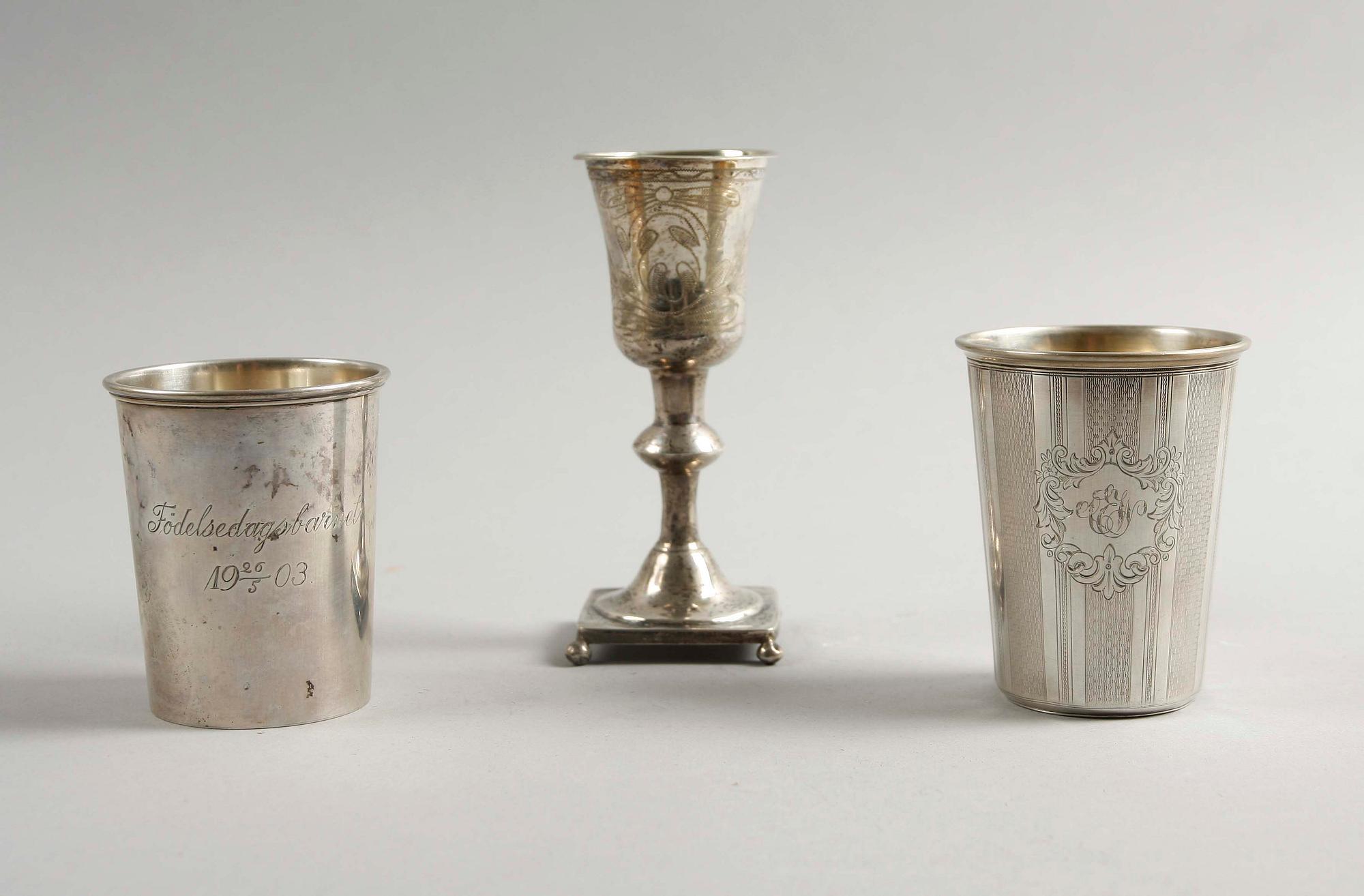 BÄGARE OCH KALK, 3 delar. Silver 1800/1900-tal.