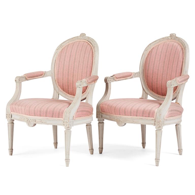 A pair of Gustavian open armchairs, late 18th century.