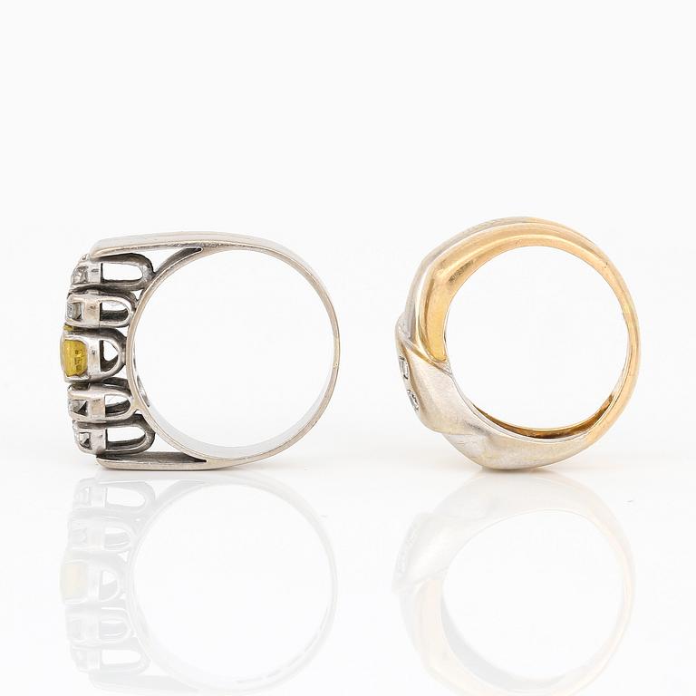 RINGAR, 2 st, 18K guld och briljantslipade diamanter. Total vikt ca 12,49 g.