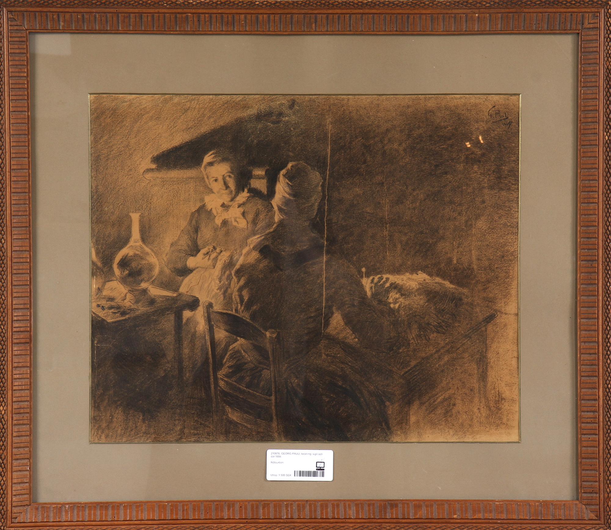GEORG PAULI, teckning, sign och dat 1884.