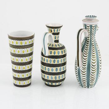 A set of two vases and a pitcher, faience, by Stig Lindberg, Gustavsberg.
