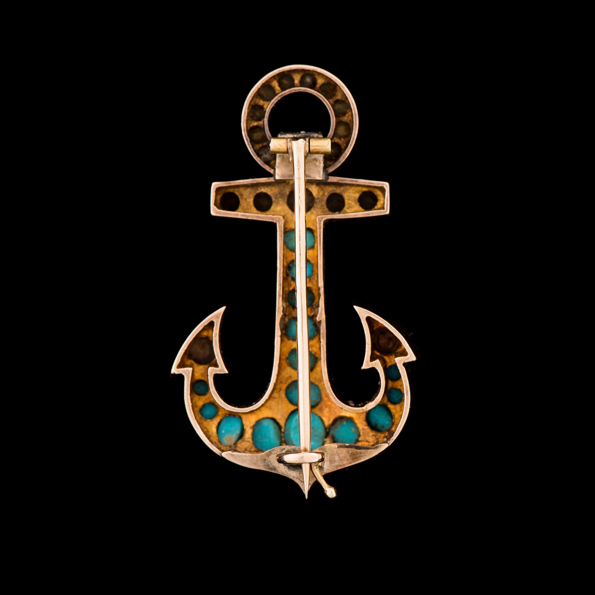 A BROOCH, pearls, cabochon cut turquoise, 14K (56) gold. St Petersburg, c. 1880.