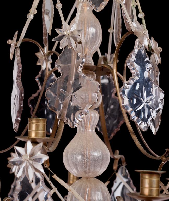 A Swedish Rococo ten-light chandelier, 18th century.