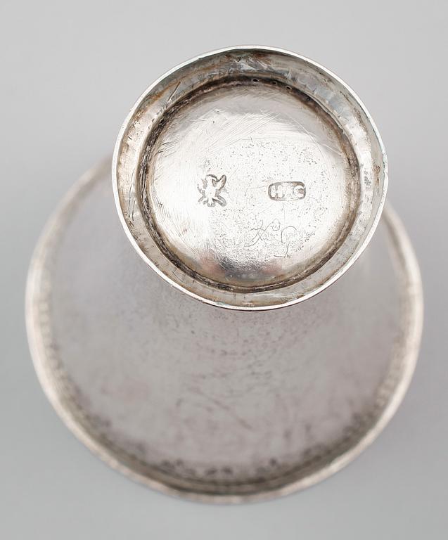 BÄGARE, silver, Henrik Adam Christiernin, Arboga 1740-1760. Vikt ca 60 g.