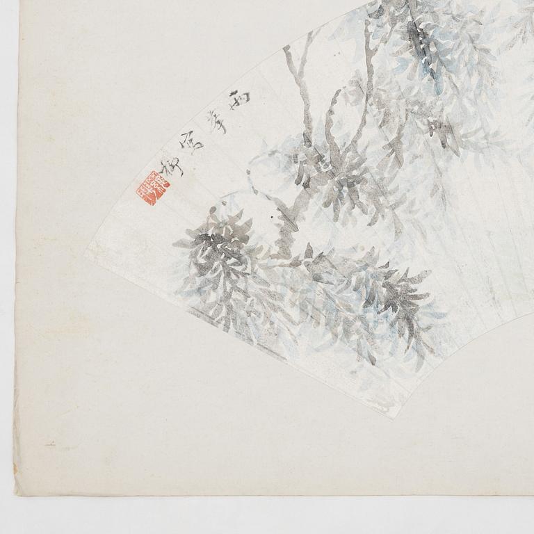 Oidentifierad konstnär, s.k. "Solfjädersmålning", Bladverk, Kina, 1900-tal.