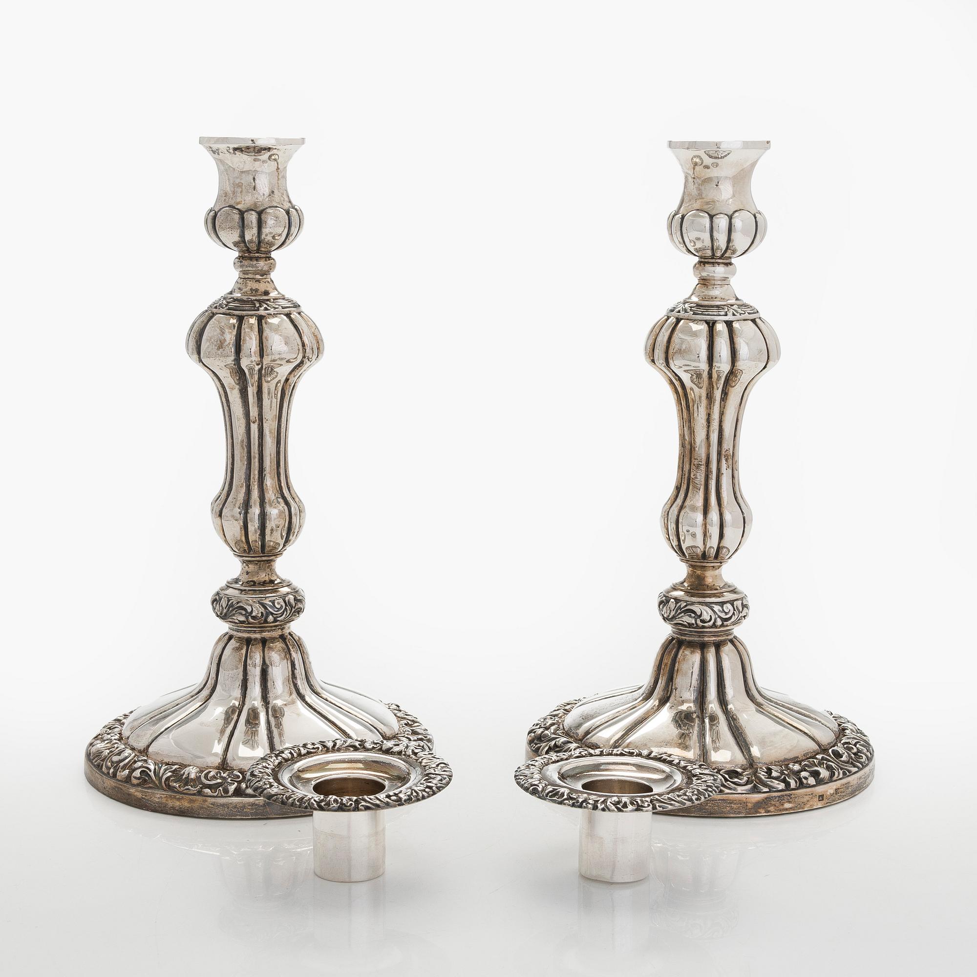 A pair of silver candelabras, a pair, Belgium 1831-1868.
