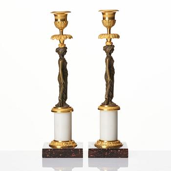 A pair of late Gustavian circa 1800 candlesticks attributed to F. L. Rung.