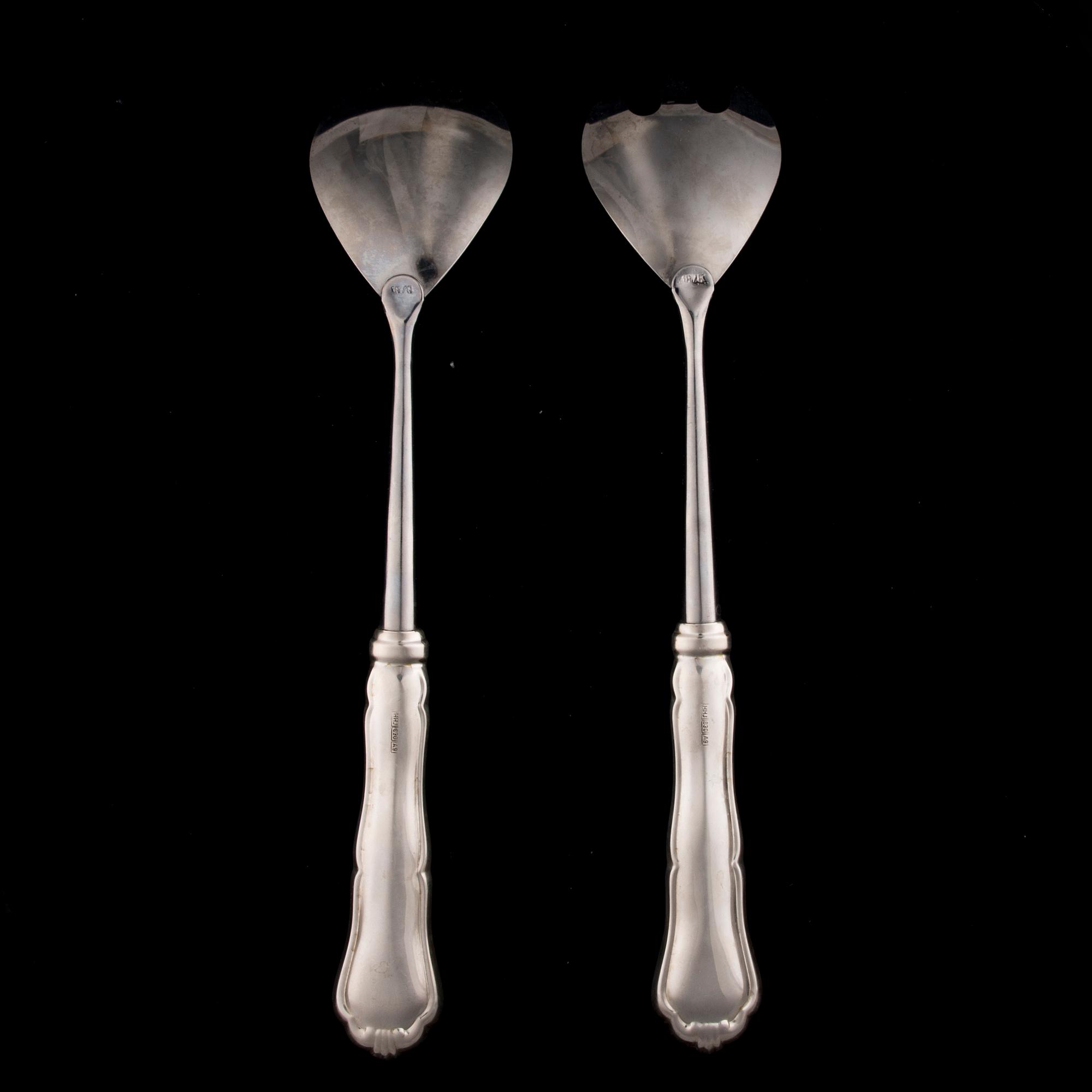SERVERINGSBESTICK, 8 delar, silver, "Chippendale", bär diverse finska tillverkarstämplar, 1991-2013.