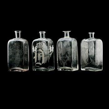 BRÄNNVINSPLUNTOR, 4 st, glas, 1800-tal.
