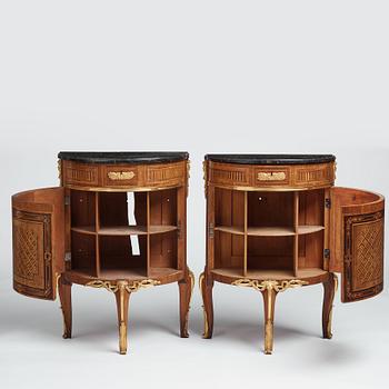 The "De Geer cabinets" a pair of demi-lune cabinets by Georg Haupt (master in Stockholm 1770-1784), Gustavian.