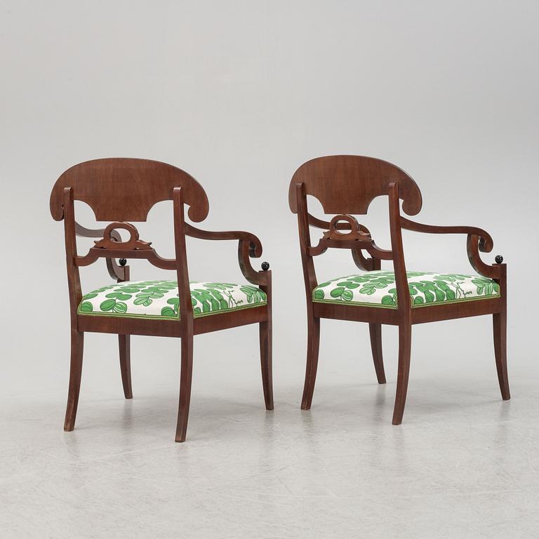 Pair of armchairs, Empire style, 19th century.