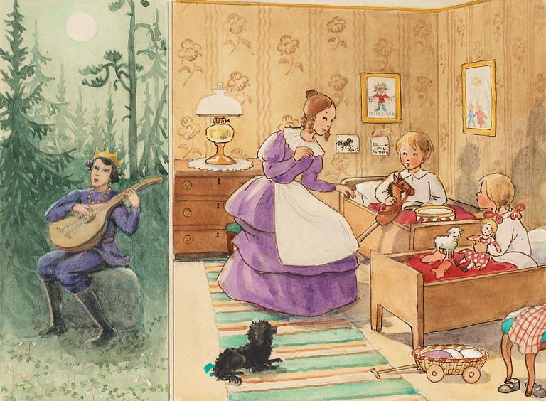 Elsa Beskow, Tant Gredelin berättar legenden om julbocken för Petter och Lotta.