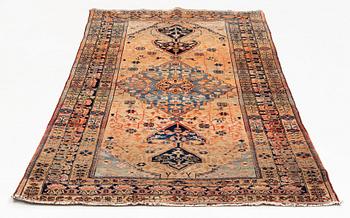 An antique part silk Kashan Motacham, ca 200 x 95,5-108 cm.