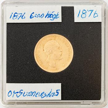 Guldmynt, Oscar II, 10 kronor, typ I, Sverige 1876.