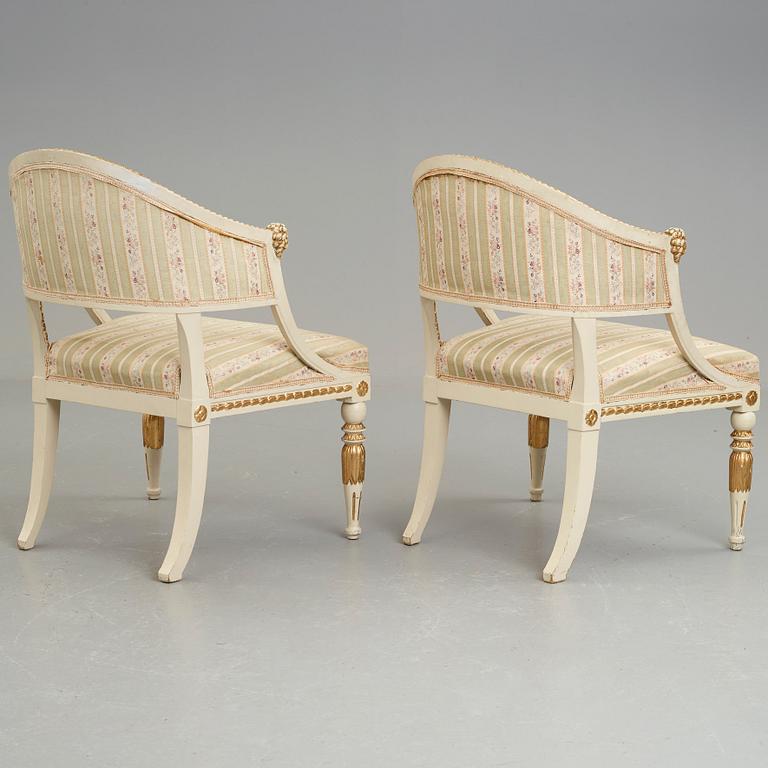 A pair of late Gustavian early 19th century armchairs.