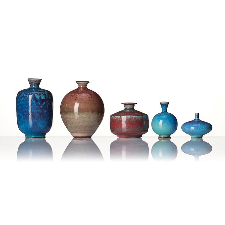 Berndt Friberg, a group of 17 stoneware miniature vases and bowls, Gustavsberg studio 1970s.