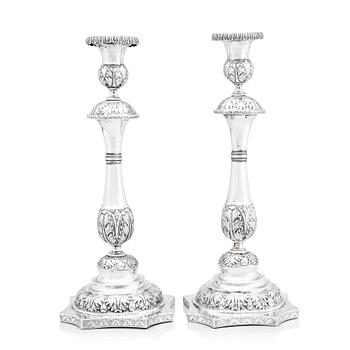 A pair 19th century Russian silver candlesticks, unidentified maker's mark, possibly Dimitry Agafanov (Kirov).