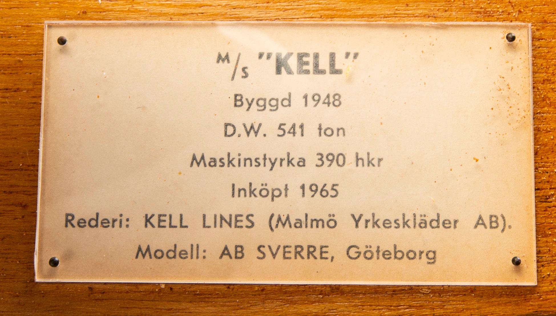 A ship model, M/S Kell, launched 1948.