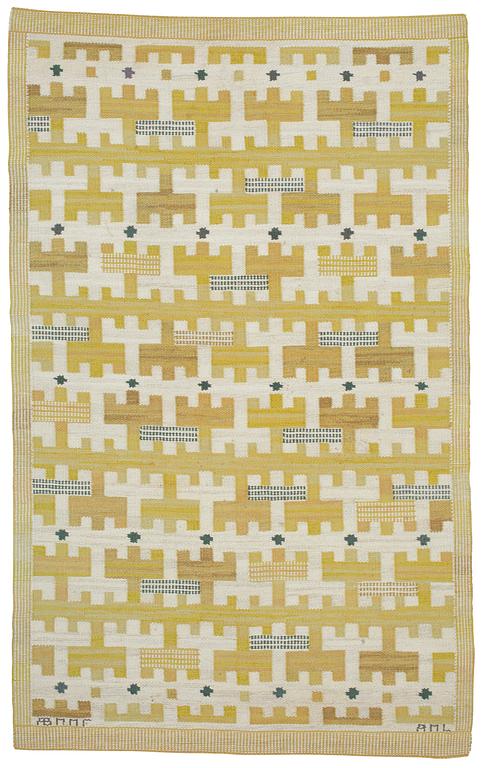 CARPET. "Gulbroka". Flat weave. 220 x 133 cm. Signed AB MMF AML.