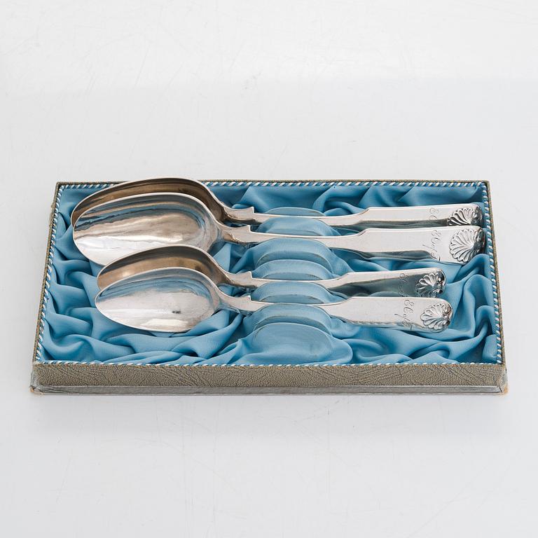 Fredrik Tiander, a 19-piece set of silver cutlery, Lovisa Finland 1838, engraved EG af F for Edvard Gustaf af Forselles.