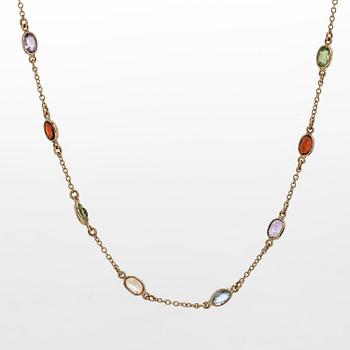 Halsband, 14K guld med slipade peridoter, granater, citriner och ametister.