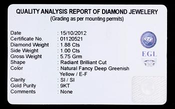 RING, 9K guld, färgad diamant, diamanter. Vikt ca 5,8 g.