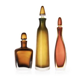 939. Three Paolo Venini 'Inciso' bottles, Venini, Murano, Italy, 1950's.