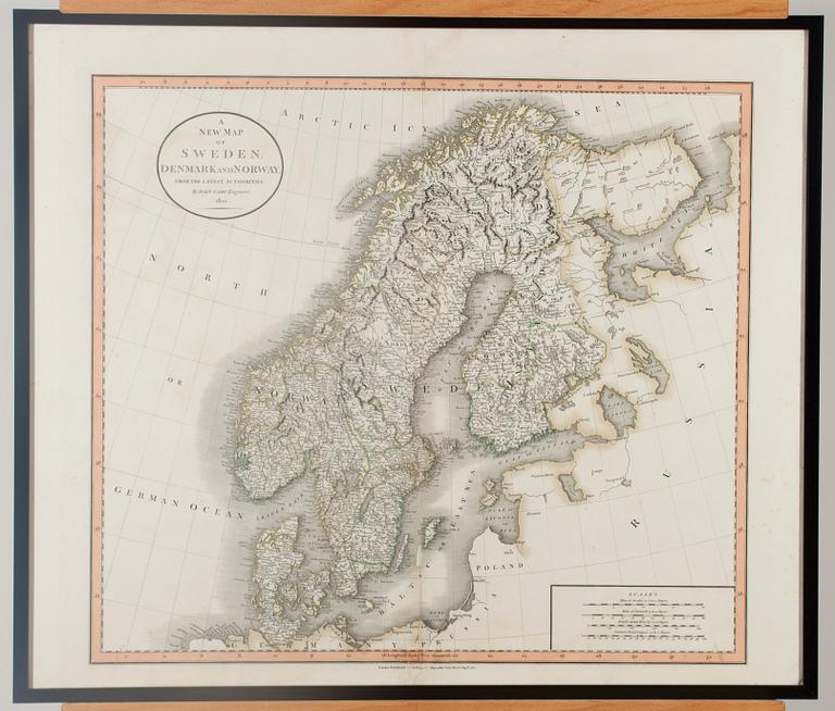 KARTA, A new map of Sweden och Denmark and Norway 1801.