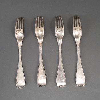 A Swedish set of four 18th century silver forks, mark of Mikael Nyberg, Stockholm 1793.