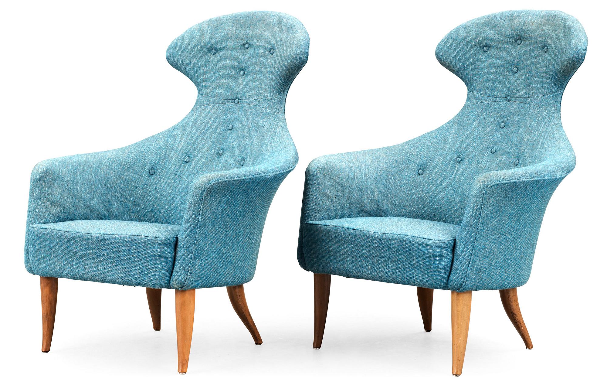 A pair of Kerstin Hörlin Holmquist easy chairs, Triva series, Nordiska Kompaniet, 1950's-60's.