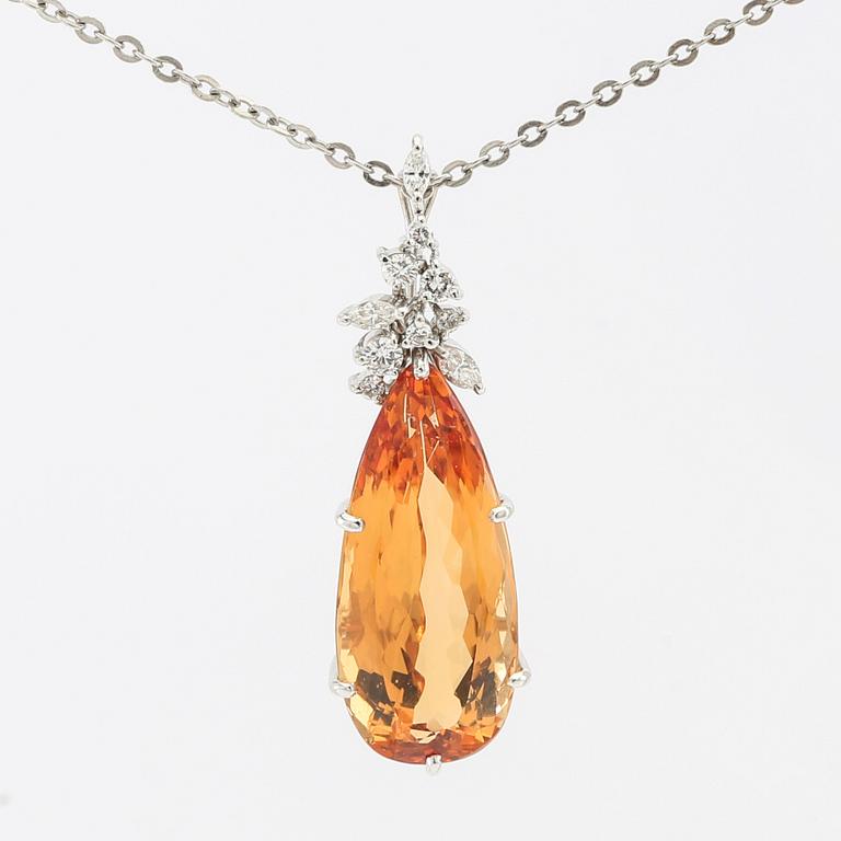 H. Stern, necklace in 18K white gold with a drop-cut orange topaz and diamonds.