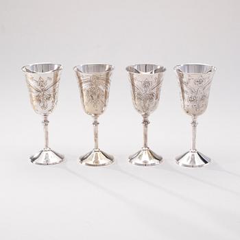 BÄGARE, 4 st, nysilver, troligen England 1900-tal.
