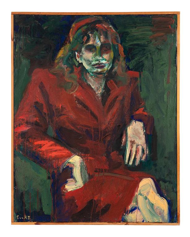 Eva Zettervall, Portrait in red coat.