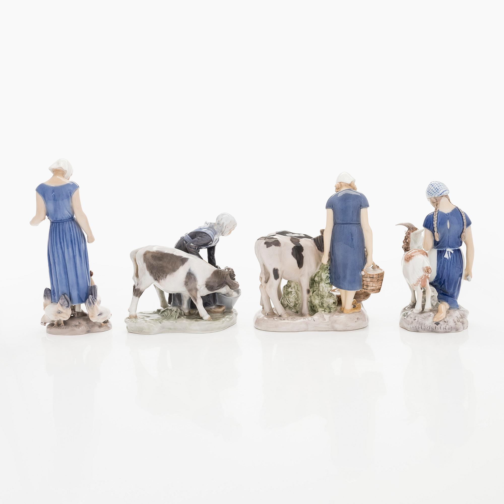 Figuriinit, Bing & Grøndahl sekä Royal Copenhagen, 4 kpl, posliinia, 1900-luku.