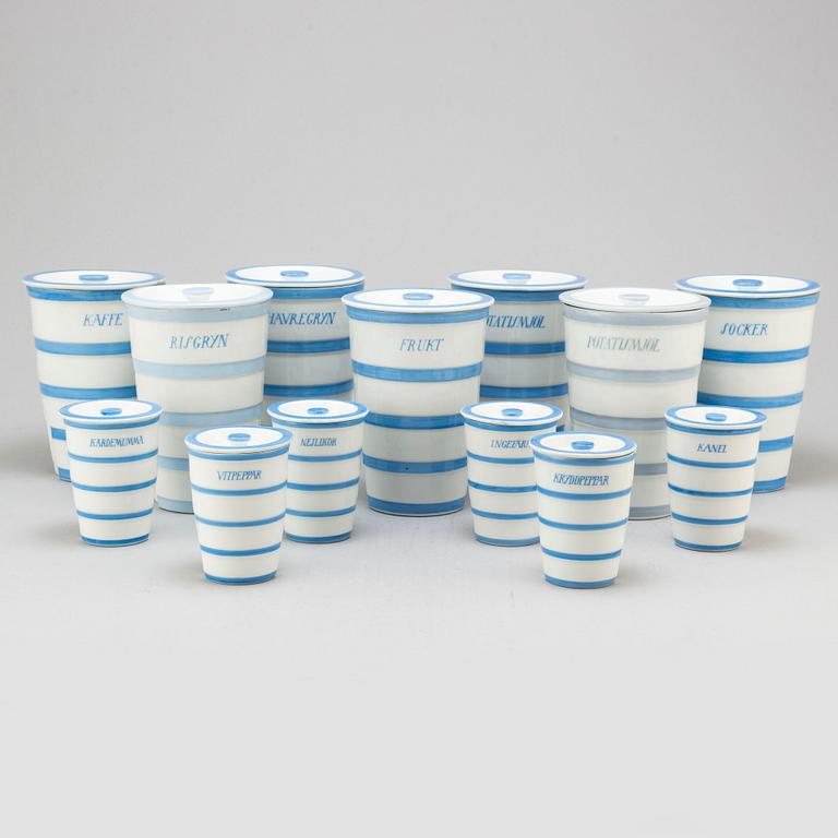 EDWARD HALD, kitchen porcelain jars with covers, from Karlskrona Porslinsfabrik 1930's. (16 pc).