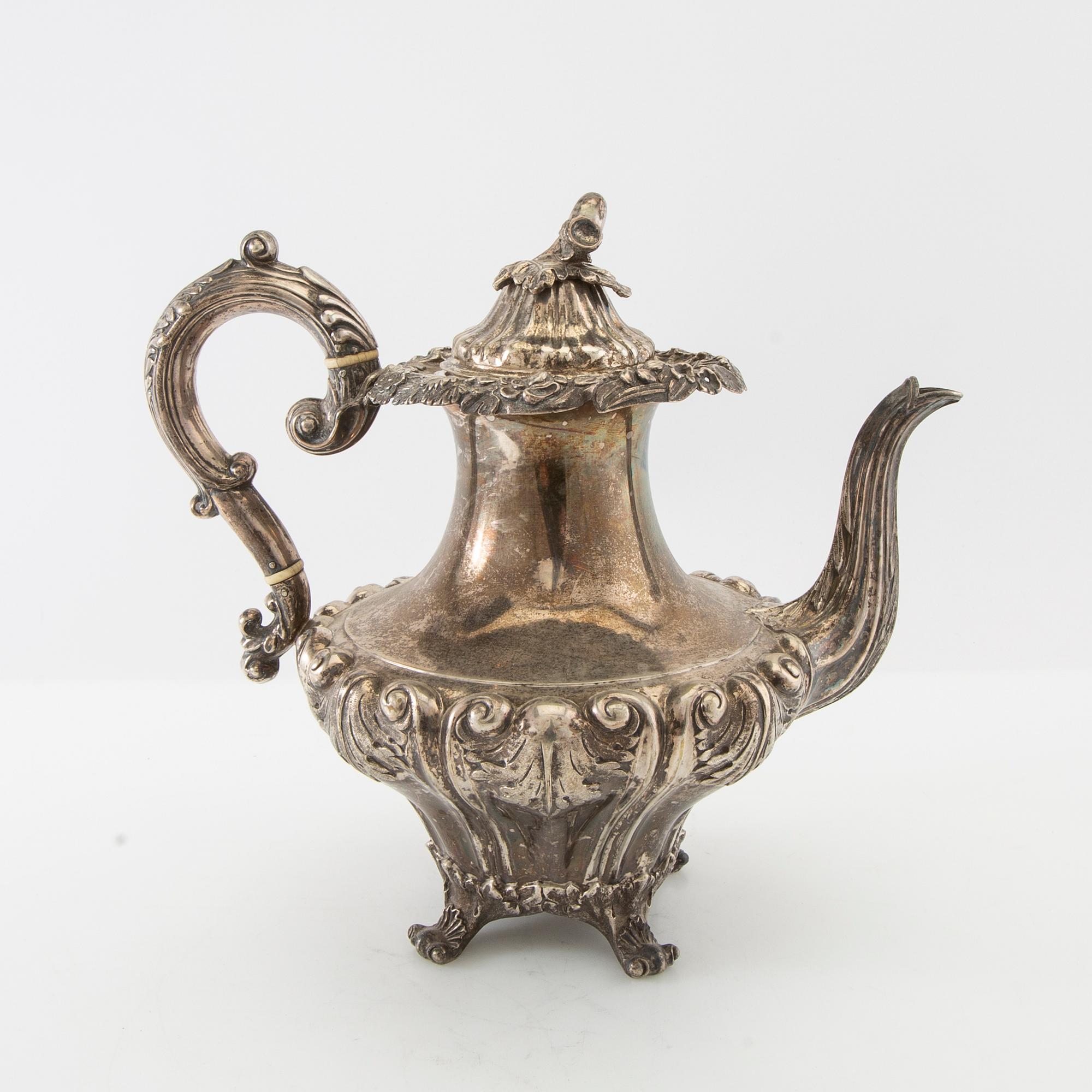 Gustaf Möllenborg, coffee pot in the neo Rococo style, silver, Stockholm 1842.