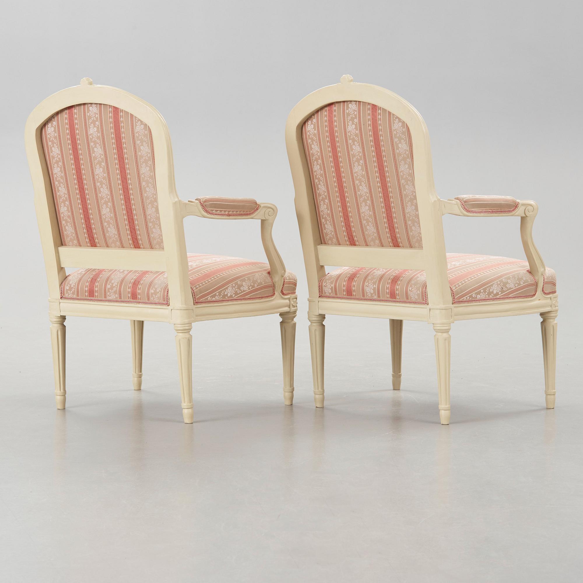 KARMSTOLAR, ett par, stockholmsarbeten, transition rokoko/gustavianska, 1770-tal.