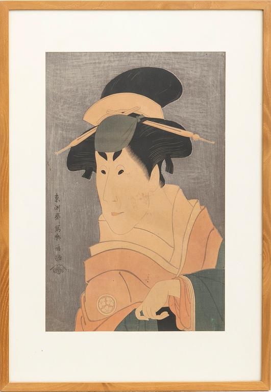 Toshusai Sharaku efter färgträsnitt Japan 1900-tal.