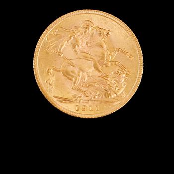 GULDMYNT, sovereign, George V, 1911. Vikt ca 8 gram.