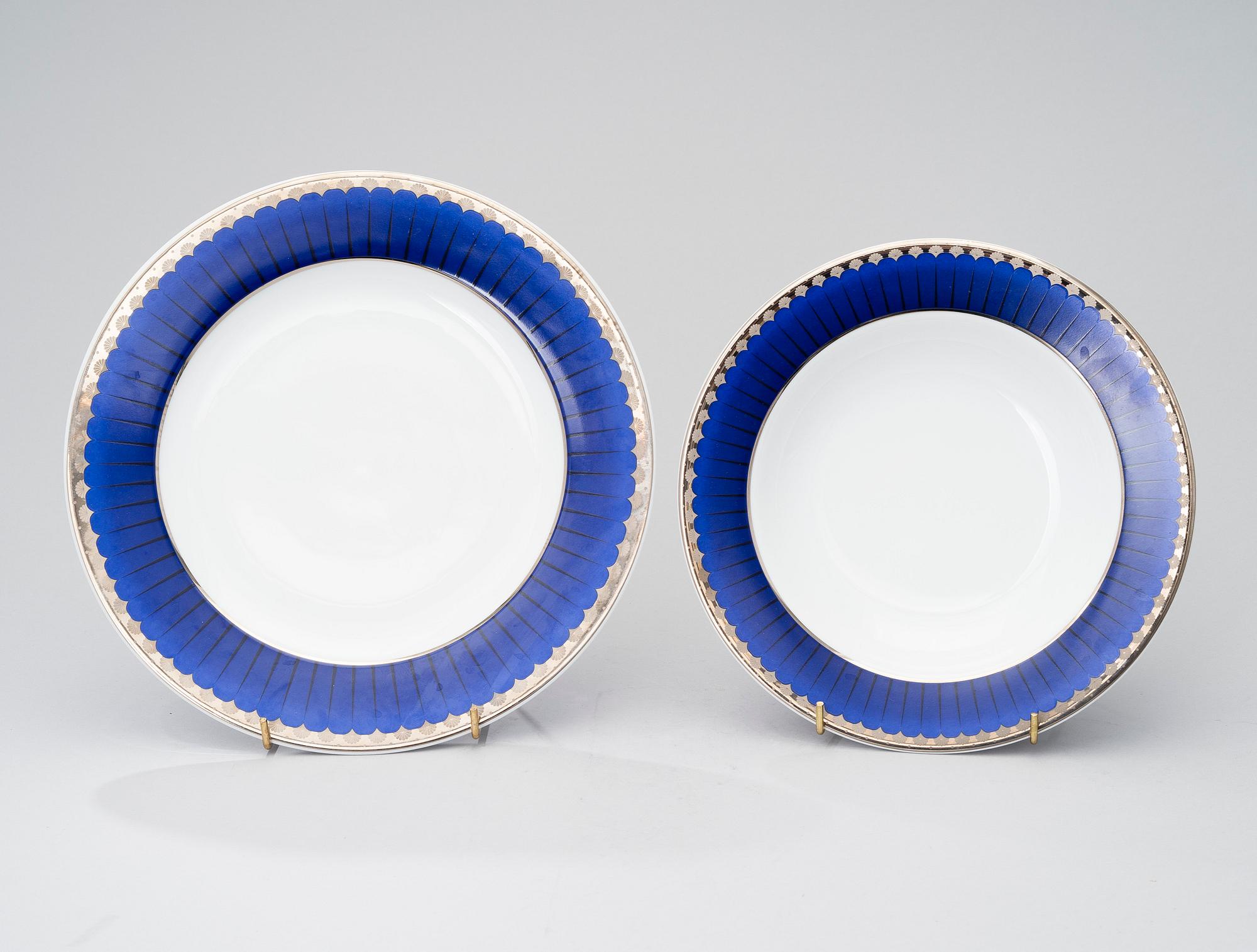 SIGVARD BERNADOTTE, 43 piece, porcelain tableware, "Christineholm"/"Marianne Royal Blue" Millenium 2000.