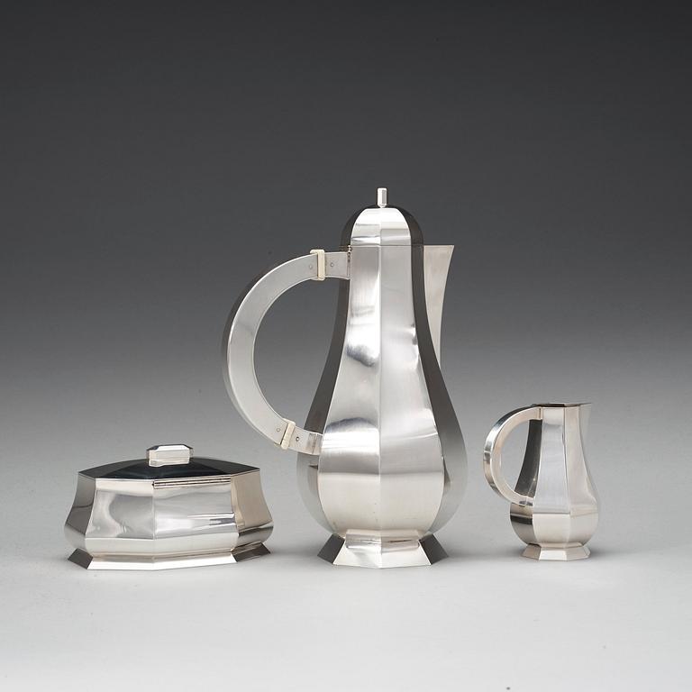 WIWEN NILSSON, kaffeservis, tre delar, Lund 1946 (gräddkanna), 1953, sterling.
