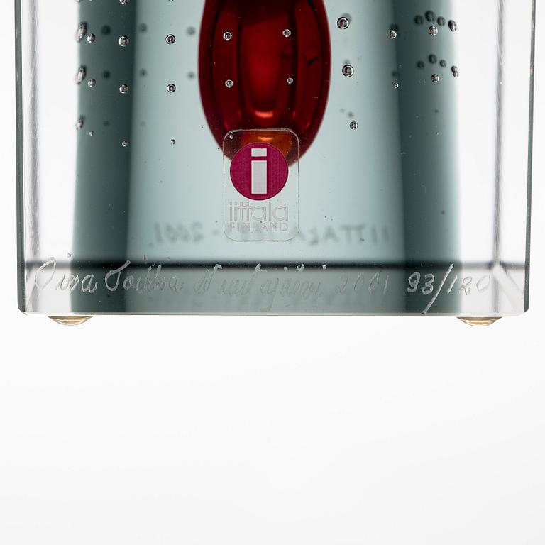 Oiva Toikka, a jubilee glass cube 2001, signed Oiva Toikka Nuutajärvi 2001 93/120 Iittala 1881-2001.