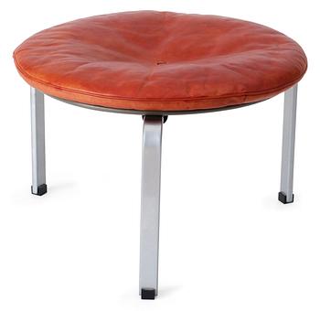 959. A Poul Kjaerholm "PK-33" stool, leather cushion and brushed steel, E Kold Christensen.