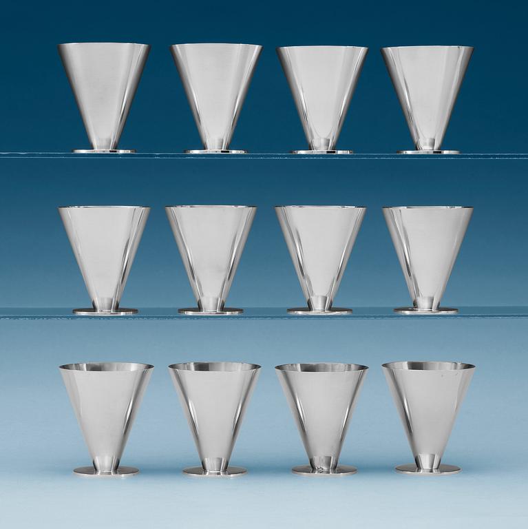 A set of twelve Wiwen Nilsson sterling cocktail glasses, Lund 1946-48.