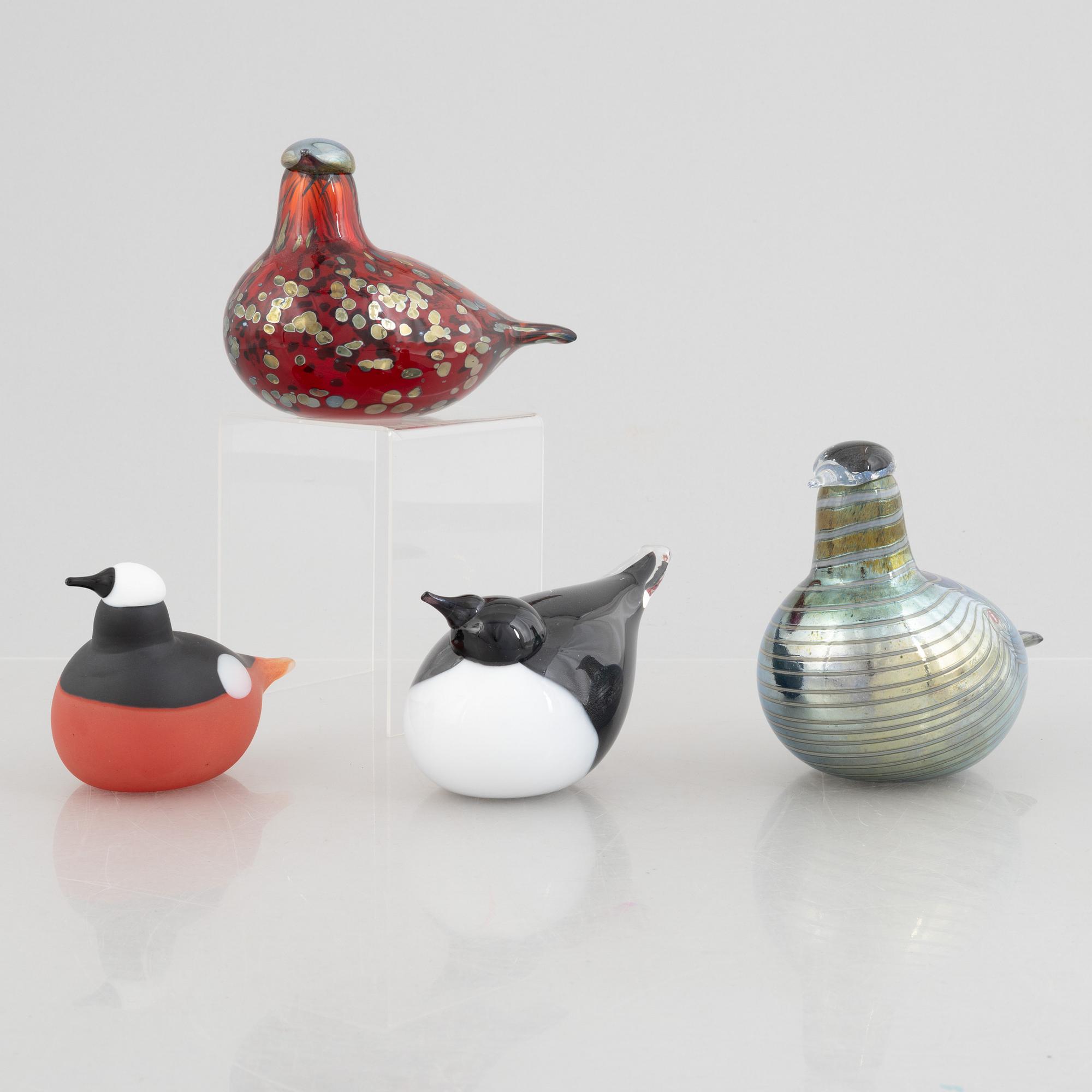 Oiva Toikka, glasfåglar, 4 st, Nuutajärvi Notsjö, Finland.