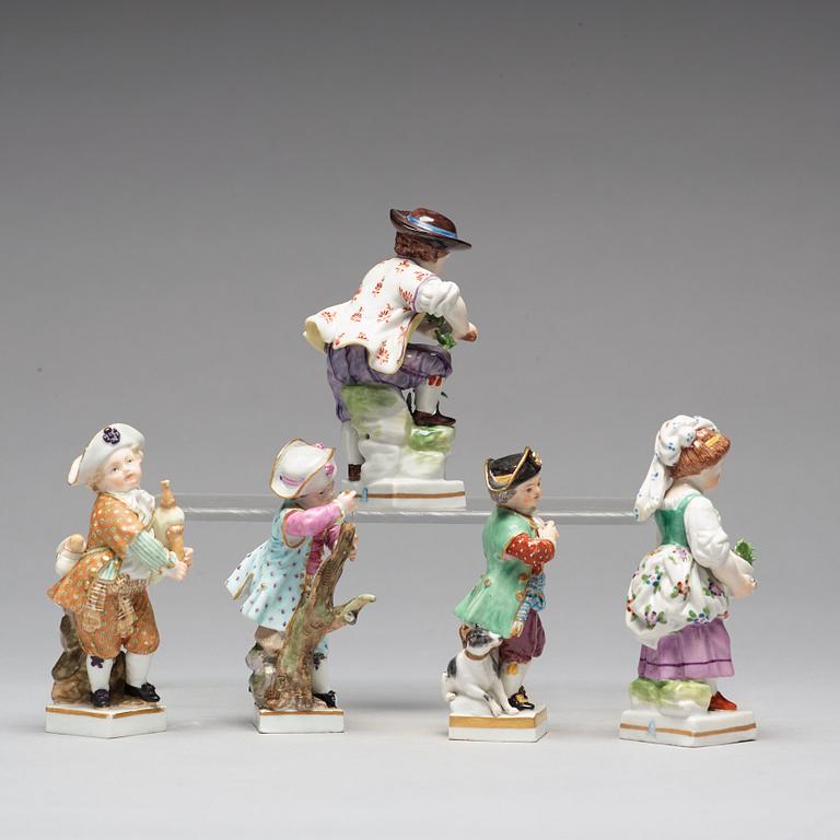 A group of five porcelain figurines of children, Meissen and Vienna.