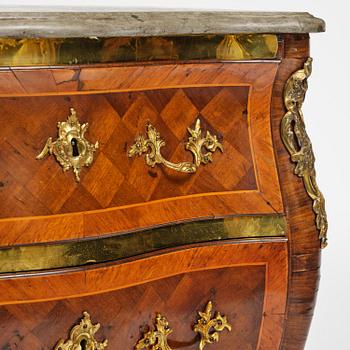 A rococo parquetry commode by C. Linning (master in Stockholm 1744-79).