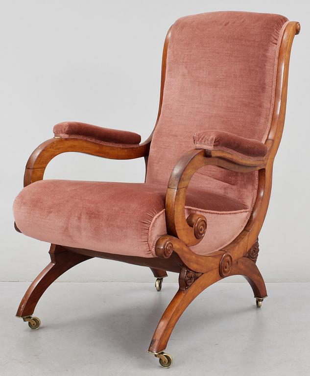 FÅTÖLJ, senempire, 1800-talets första hälft.