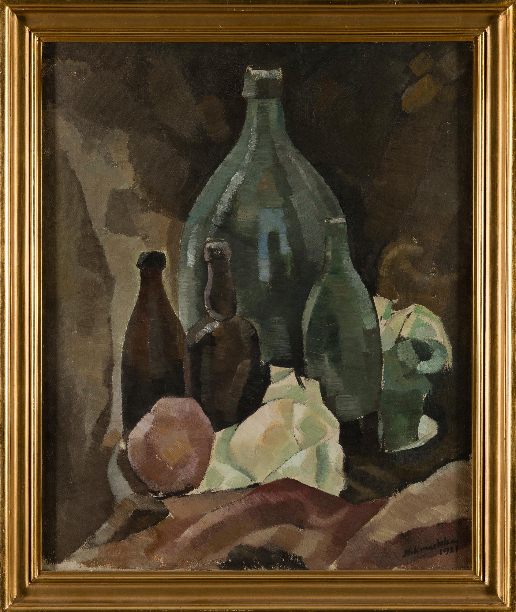 EERO NELIMARKKA, STILL LIFE WITH BOTTLES.